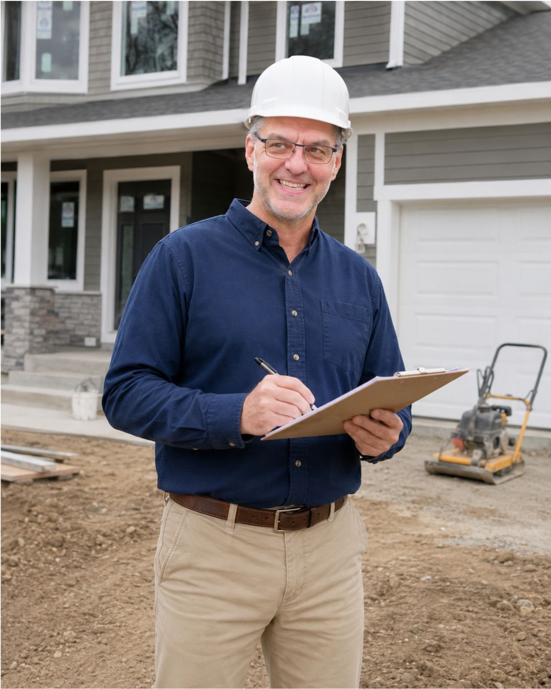 Finished new-construction exterior with pre-inspected sign