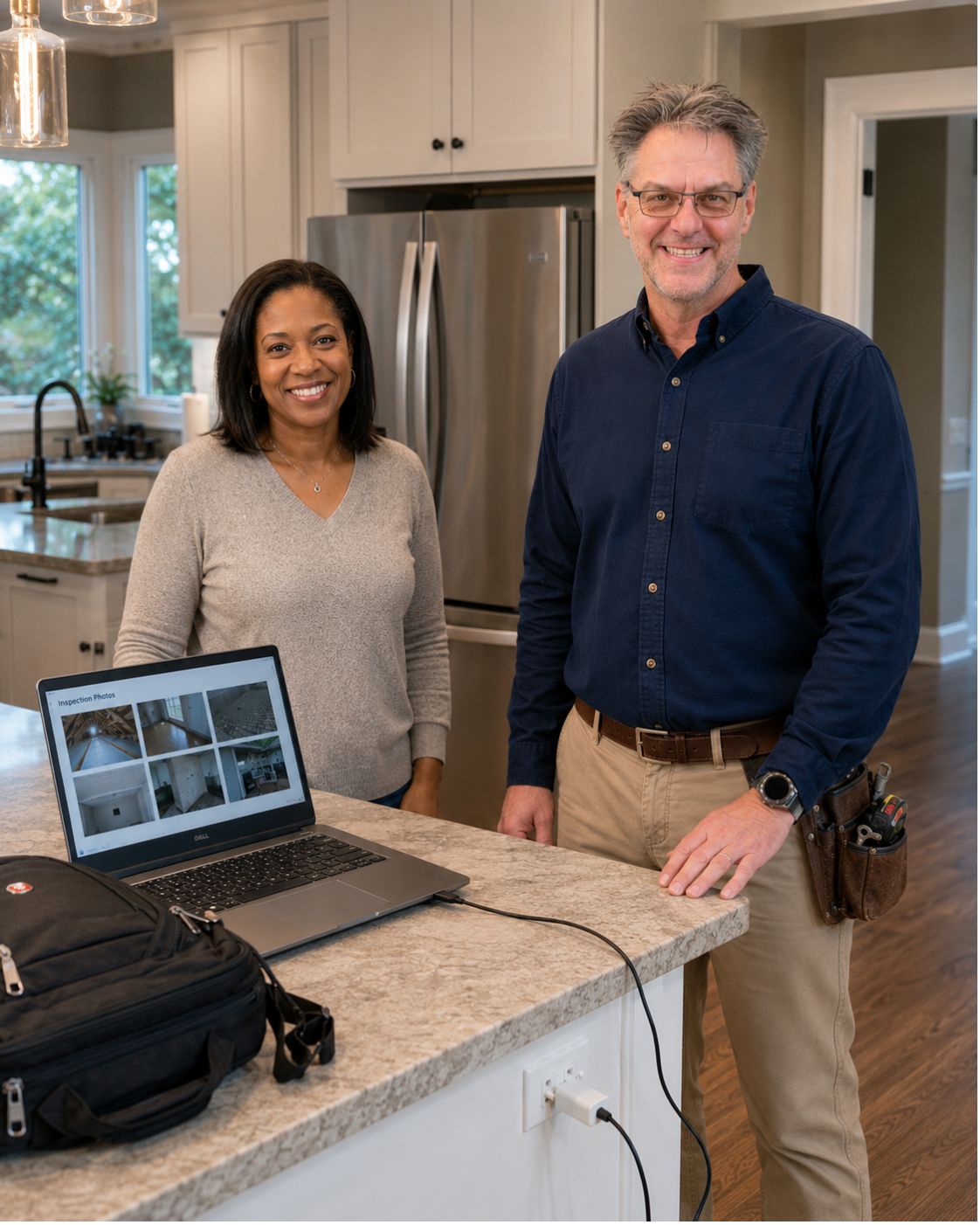 Inspector reviewing pre-listing report with seller