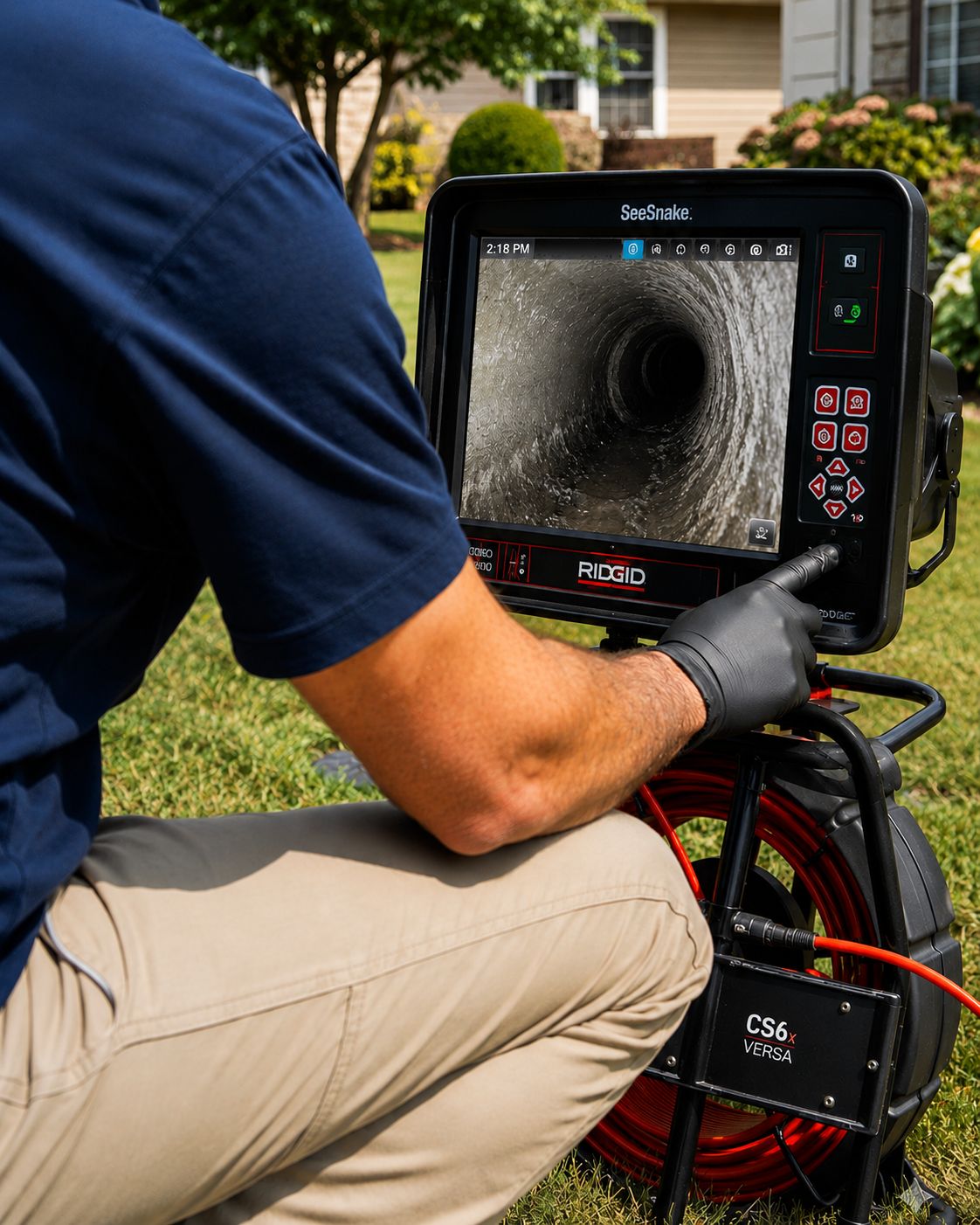 Still frame from sewer scope video showing root intrusion
